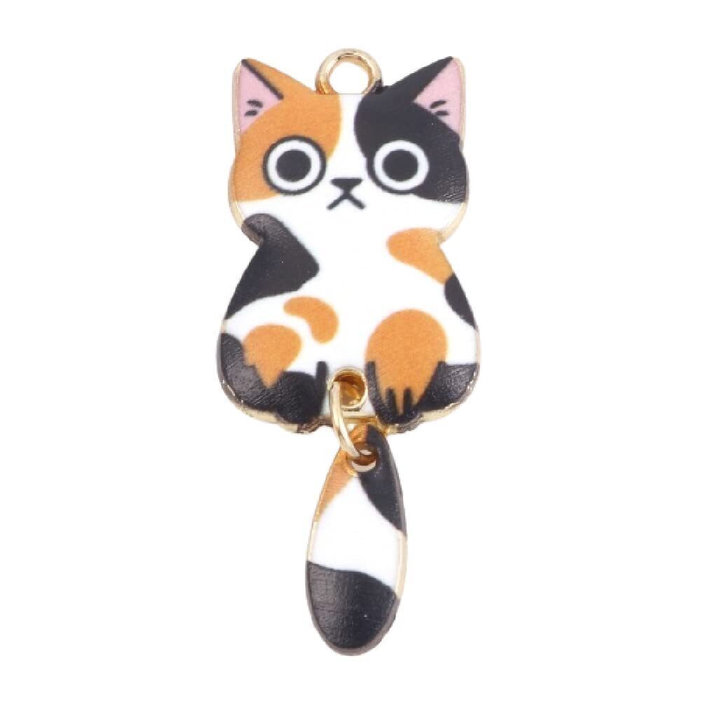 2153 10PC Calico Cat Gold-Plated Alloy Animal Enamel Cat Charms Pendants